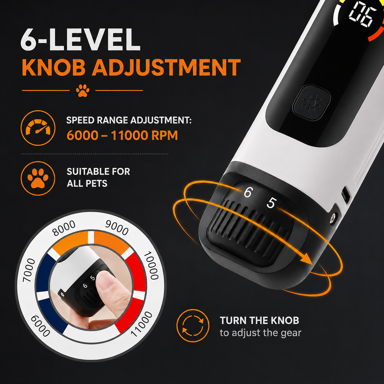 Professional Dog Nail Grinder with LED Light – Rechargeable Pet Nail Trimmer for Small, Medium & Large Dogs | 6-Speed Quiet Electric Nail File .