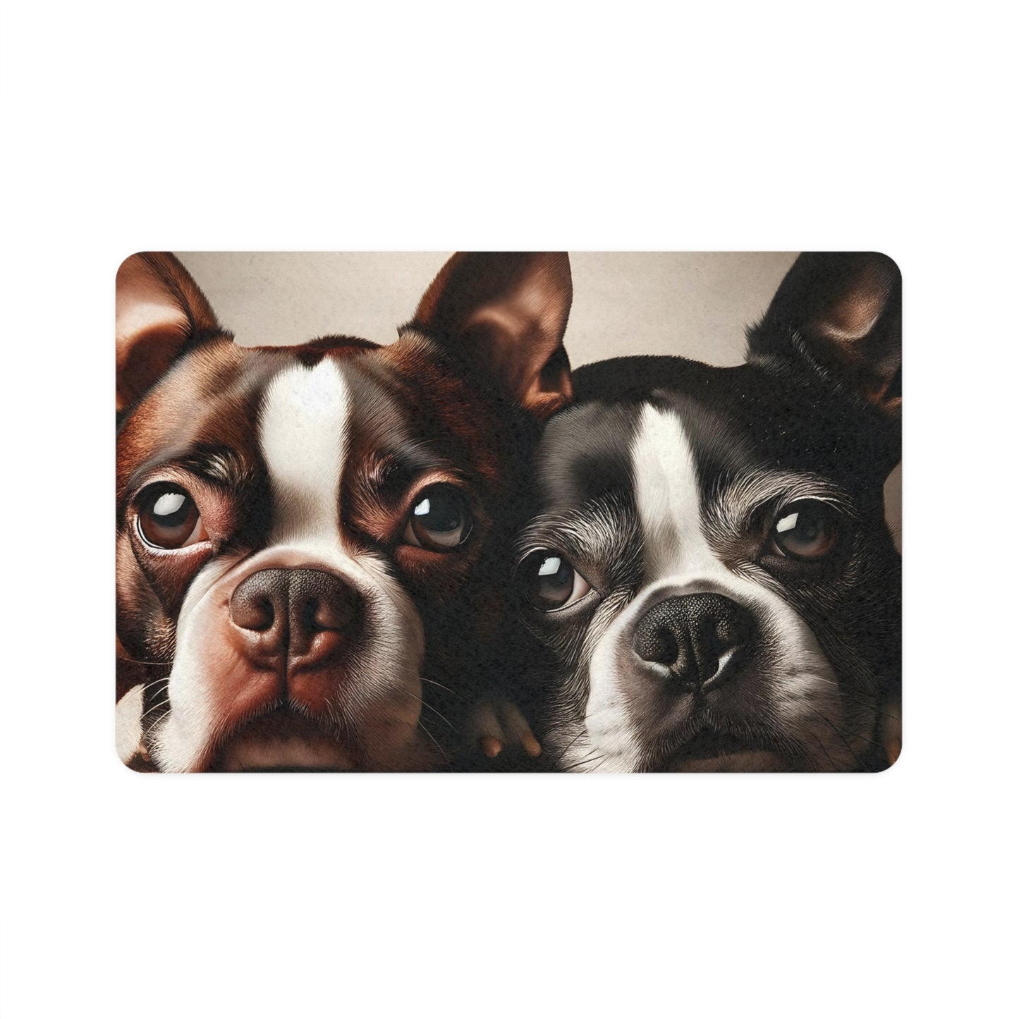 Dog Food Mat - Two Boston Terrier Dogs Pet Feeding Mat (12x18)