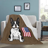 American Flag Boston Terrier Dog Ultra-Soft Micro Fleece Blanket .