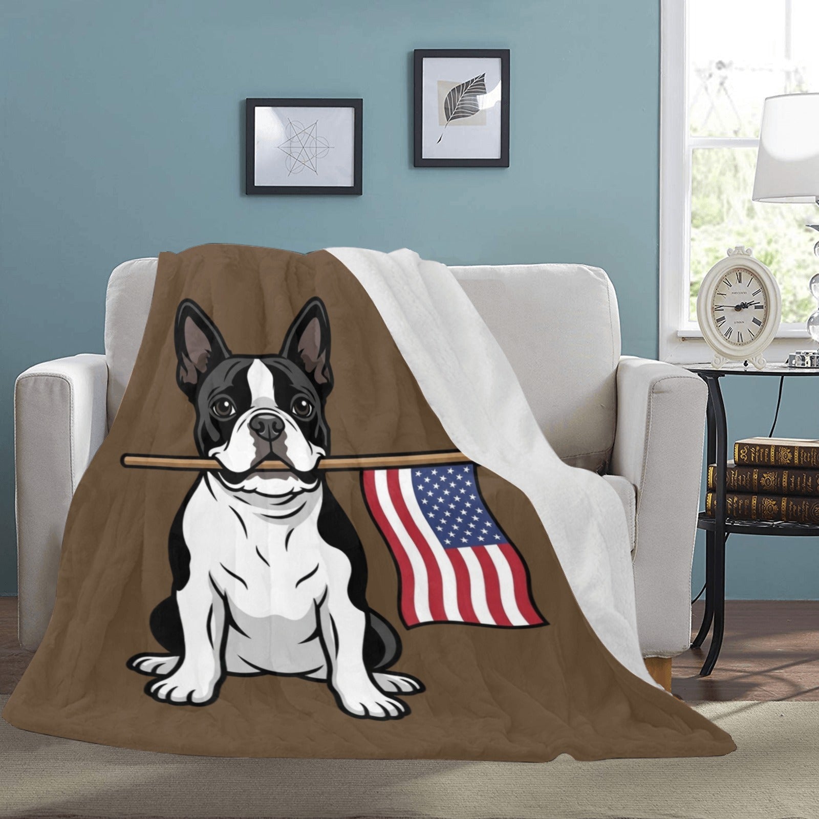 American Flag Boston Terrier Dog Ultra-Soft Micro Fleece Blanket .