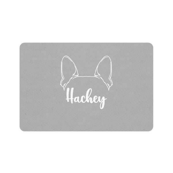 Personalized Dog Food Mat - Ears With Boston Terrier Name Pet Feeding Mat (12x18)