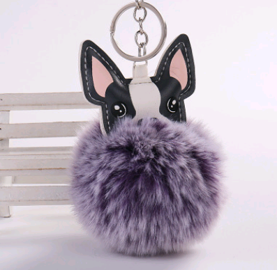 Boston Terrier Feather Puff Keyring