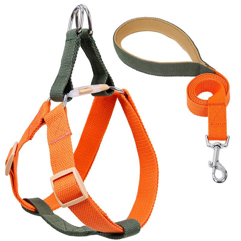 Colored Strap Step-In Dog Harness With Leash Set . Orange Grey