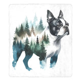 Watercolor Forest Boston Terrier Dog Portrait Ultra-Soft Micro Fleece Blanket .