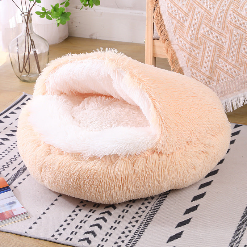 Warm Plush Semi Enclosed Dog Cave Bed