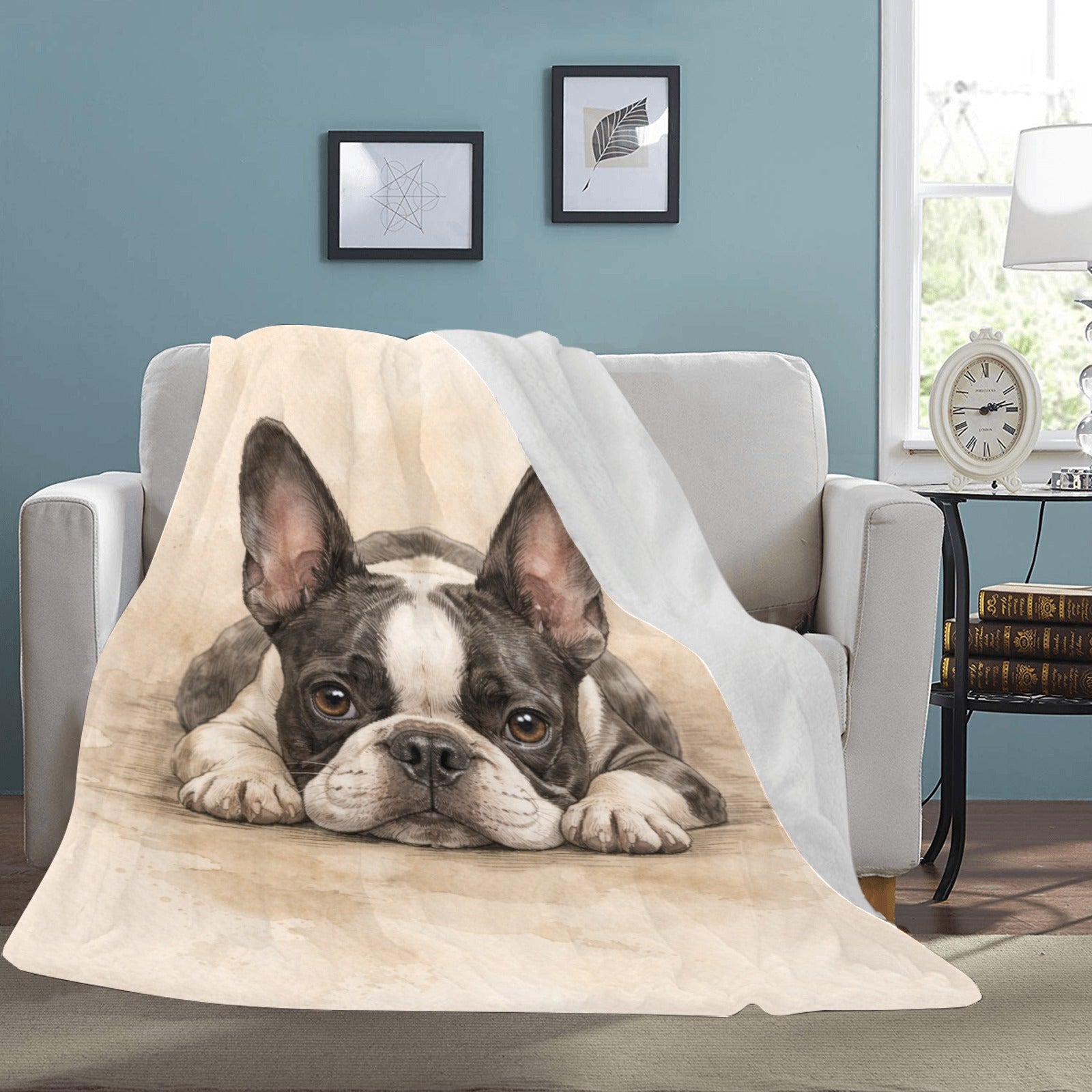Watercolor Boston Terrier Dog Art Print Ultra-Soft Micro Fleece Blanket .
