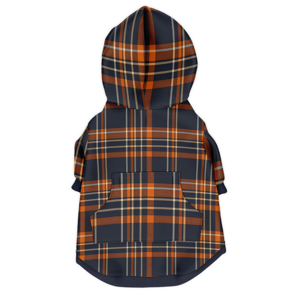 Dog Zip-Up Hoodie - Navy White Orange Plaid
