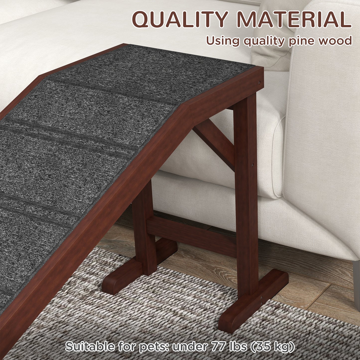 Pet Ramp For Dogs With Non-slip Carpet And Top Platform - Brown