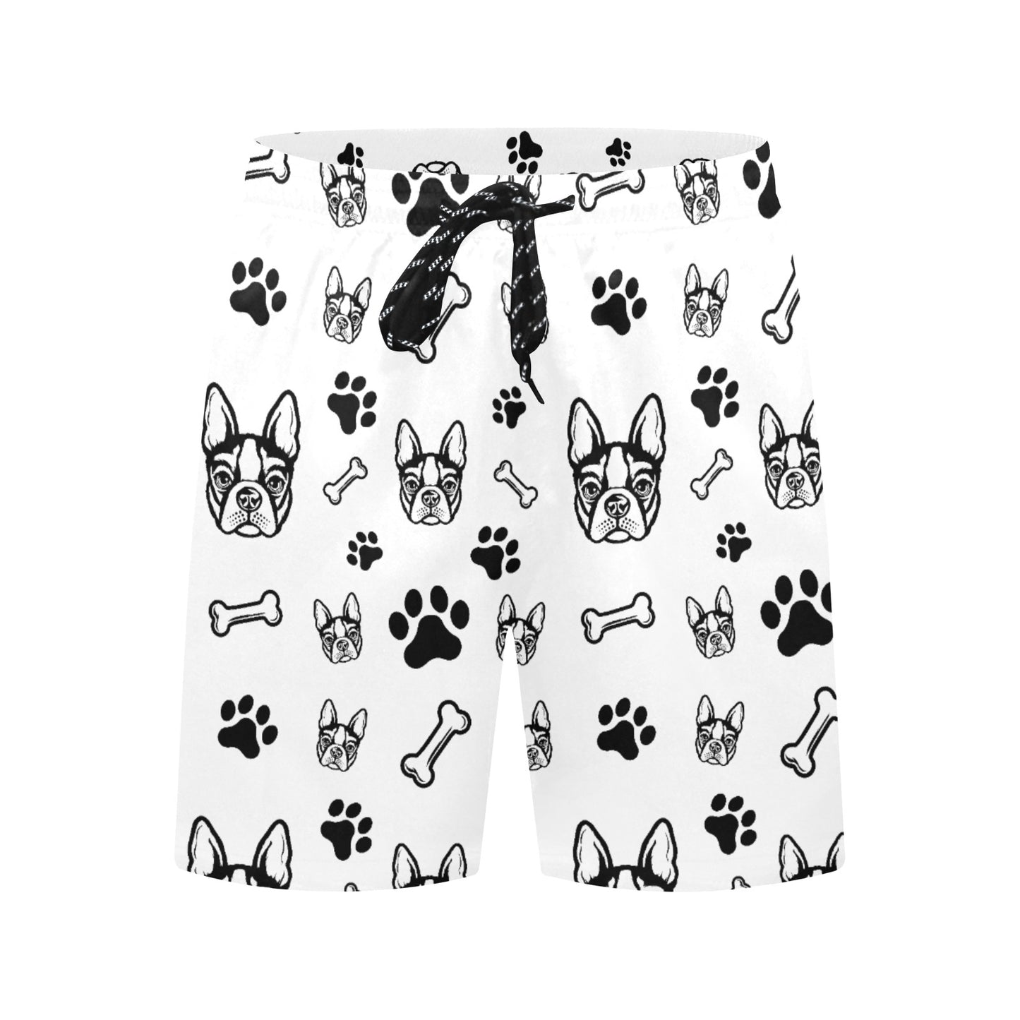 Boston Terrier Paws and Bones Men's Mid-Length Beach Shorts