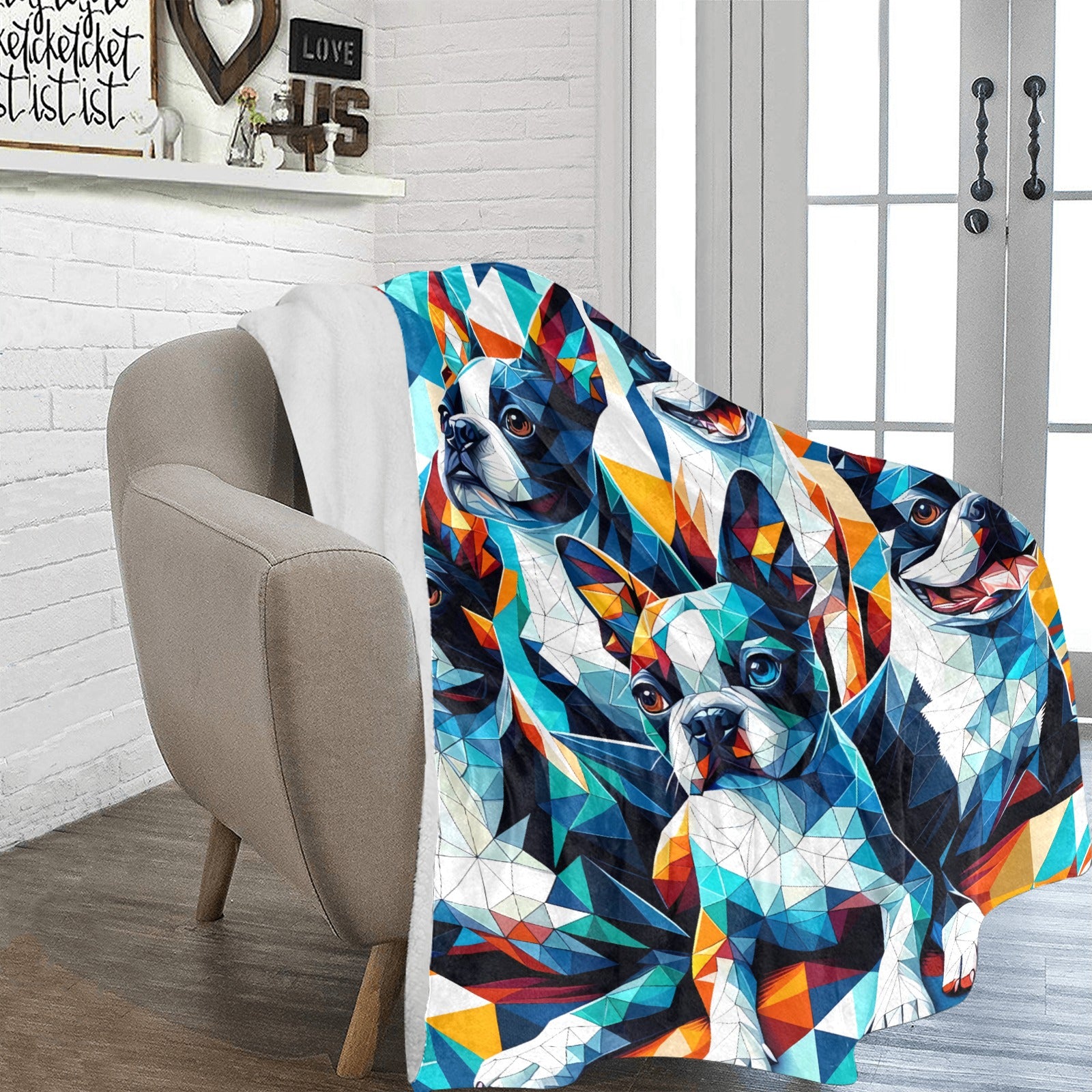 Colorful Origami Boston Terriers Ultra-Soft Micro Fleece Blanket