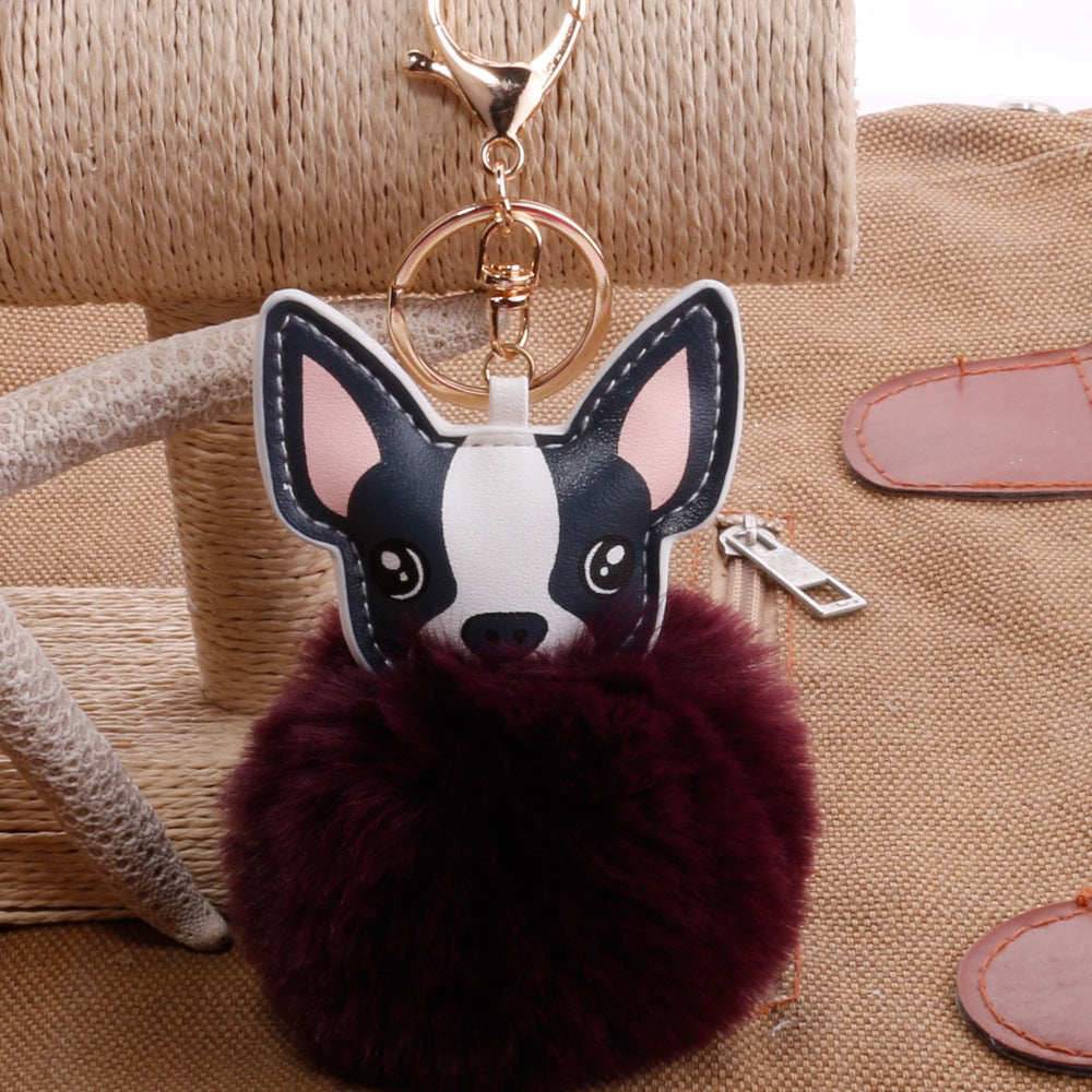 Boston Terrier Feather Puff Keyring