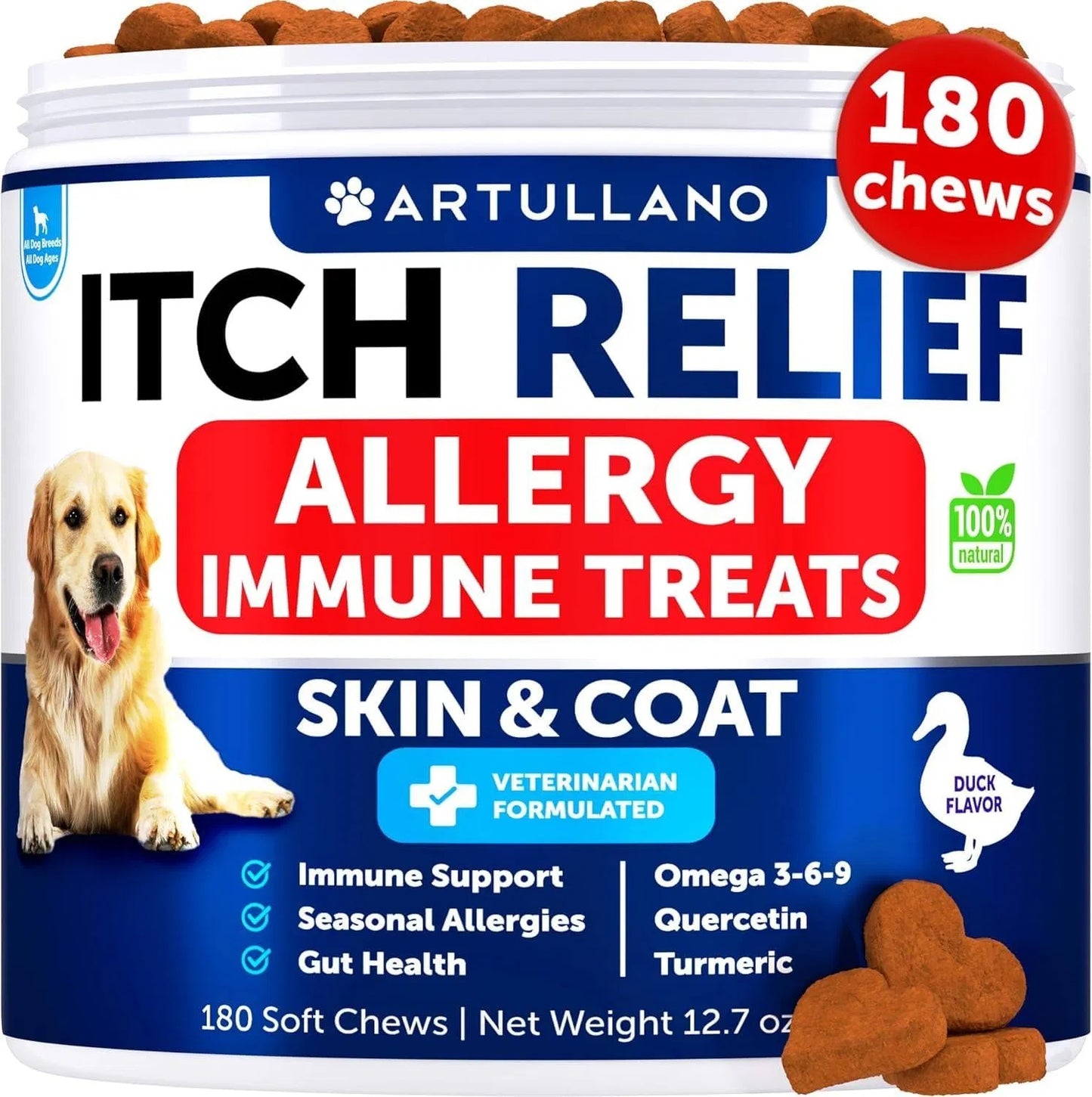 Dog Allergy Relief Chews Itching Skin Relief For Dogs Fish Oil 3 Seasonal Allergies Pills Skin & Coat Anti ItchHot Spots Treatment Canine Immune Health Supplement 180 Soft Treats