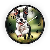 Playful Boston Terrier Puppy Wall Clock