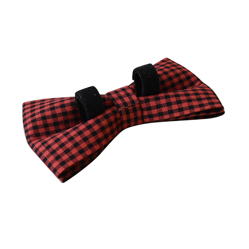 Red And Black Plaid Dog Collar With Bow Tie And Leash