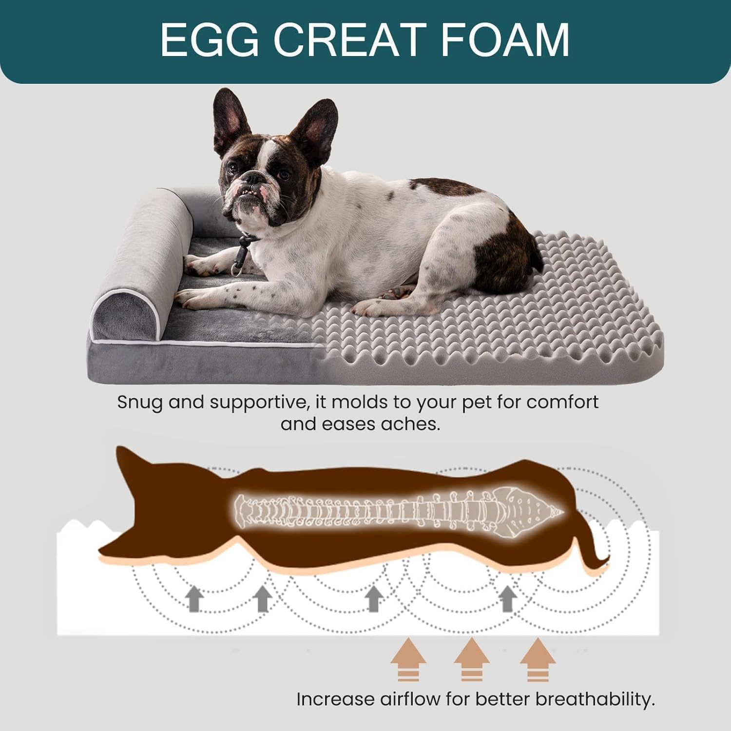 MEWOOFUN Orthopedic Dog Bed For Medium Large Dogs - Egg Foam Sofa With Waterproof Washable Cover, Supportive Pet Bed Grey, 40''x30''