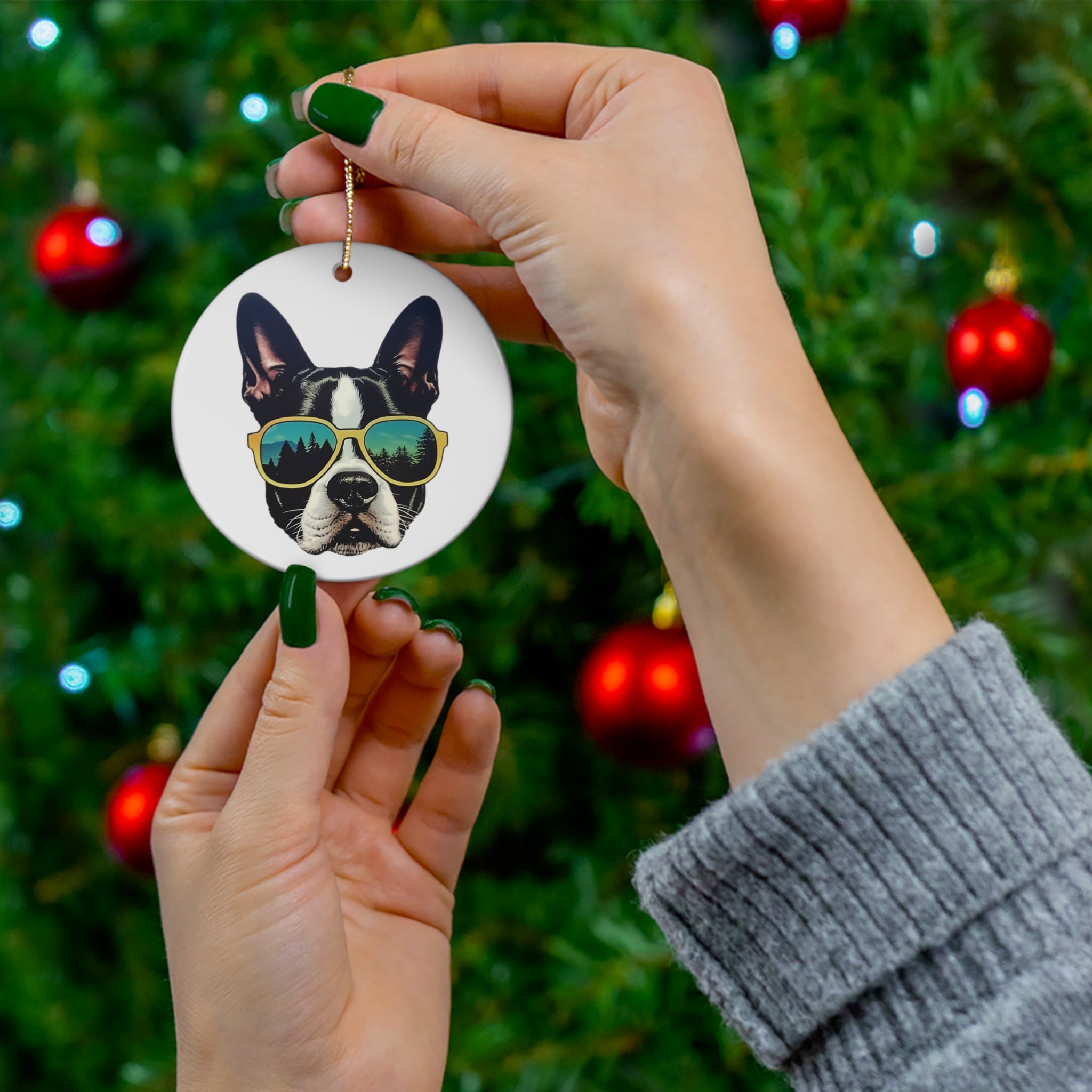 Christmas Boston Terrier Into The Wild Ceramic Ornament, 1-Pack