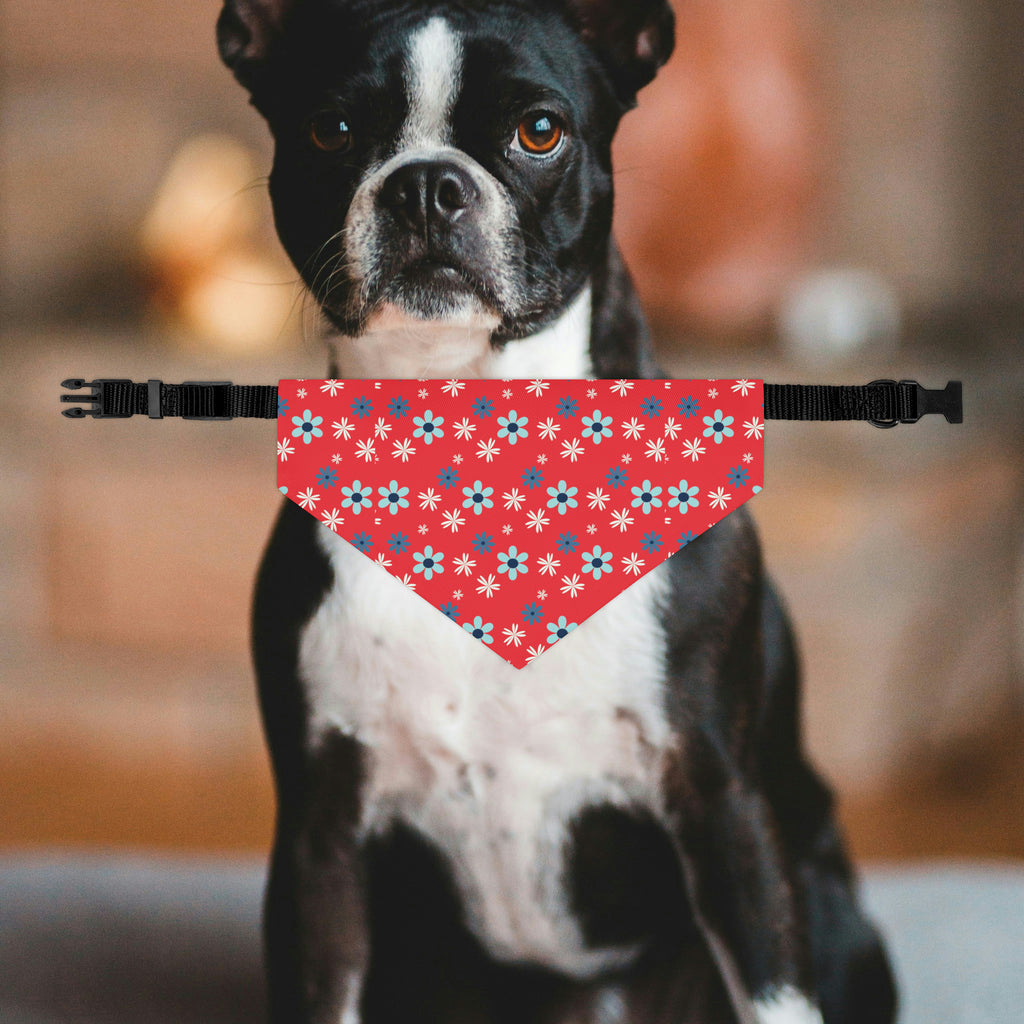 Red Blue Flowers Dog Bandana Collar