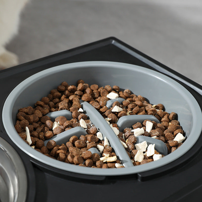 Adjustable Elevated Stainless Steel Plastic Slow Feeder Dog Bowl