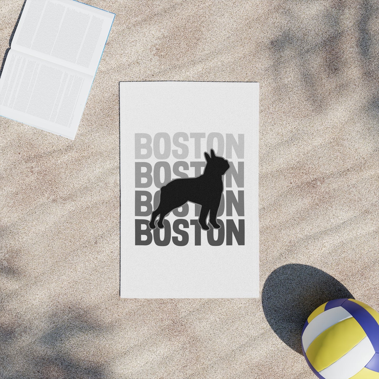 Boston Dog Beach Towel - White - Stylish and Fun Summer Accessory