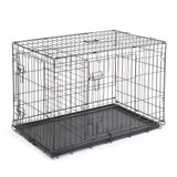 Metal Wire Foldable Dog Crate With Divider Plastic Tray - 42 Inches - Black