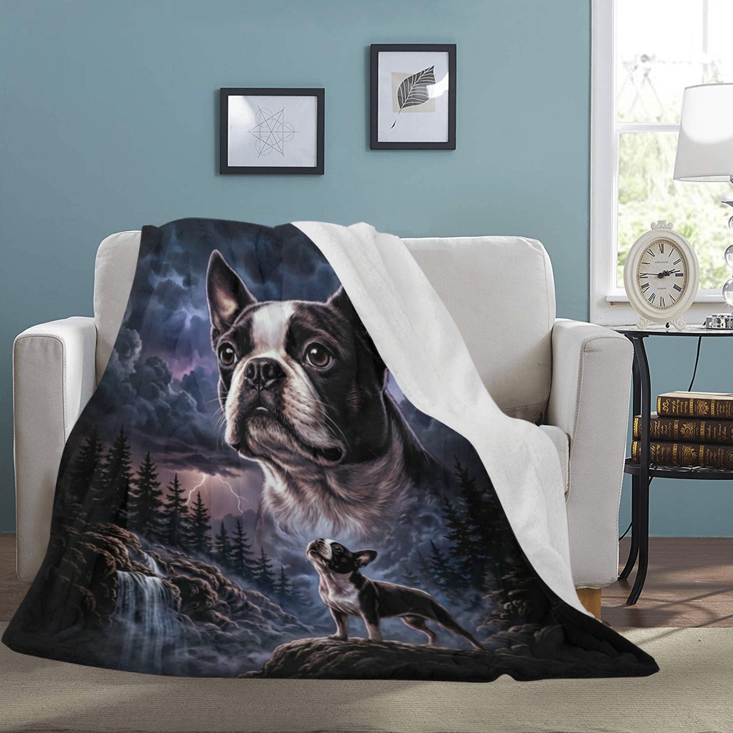 Storm Guardian – Majestic Boston Terrier Night Art Ultra-Soft Micro Fleece Blanket .