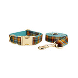 Yellow Blue Red Plaid Dog Collar With Bow Tie And Leash