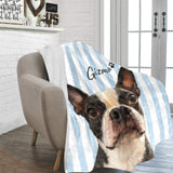 Custom Striped Dog Portrait Ultra-Soft Micro Fleece Blanket - Watercolor Art Using Photo(s) And Name(s) .