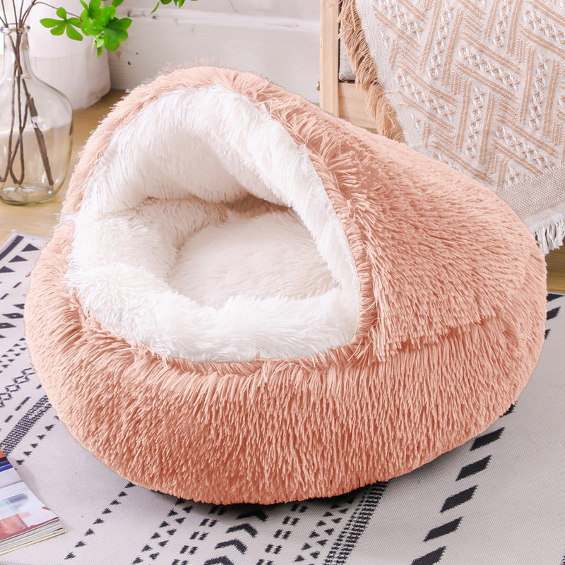 Warm Plush Semi Enclosed Dog Cave Bed