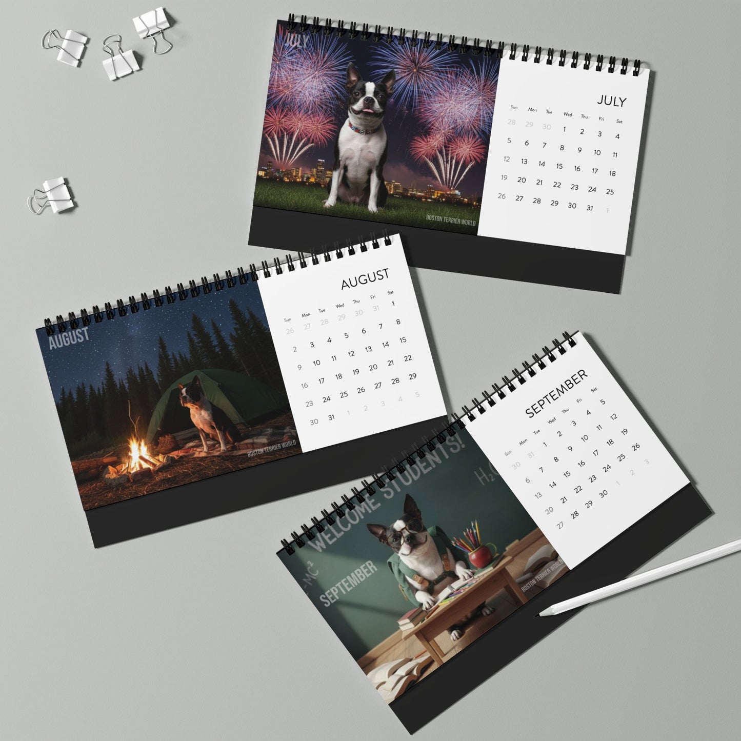 Boston Terrier World 2026 Desktop Calendar