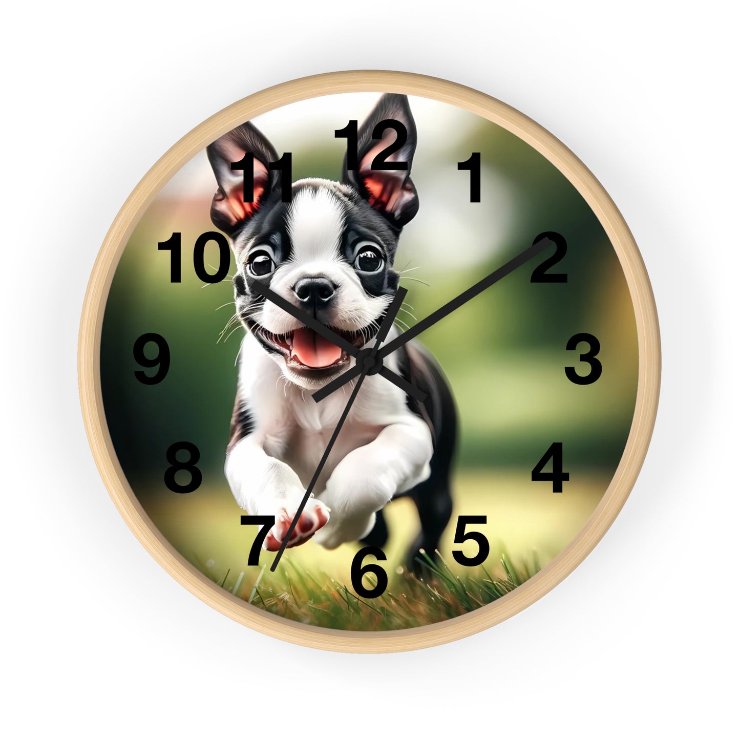 Playful Boston Terrier Puppy Wall Clock