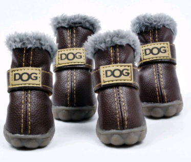 Leather Dog Snow Boots With Fur Lining To Keep Paws Warm