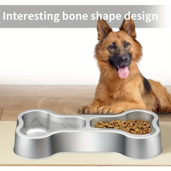 Stainless Steel Dog Food Bowl Bone Shape Dog Dual Dish For Food And Water Metal Pet Bowl Feeding Bowl - Sturdy Durable Non-Slip