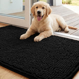 Chenille Non-Slip Absorbent Pet Mat – Soft Long-Pile Dog Floor Mat . Black
