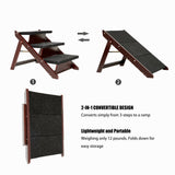 Wood Pet Stairs Foldable 3 Levels Dog Stairs & Ramp Perfect For Beds, Sofa And Cars - Brown