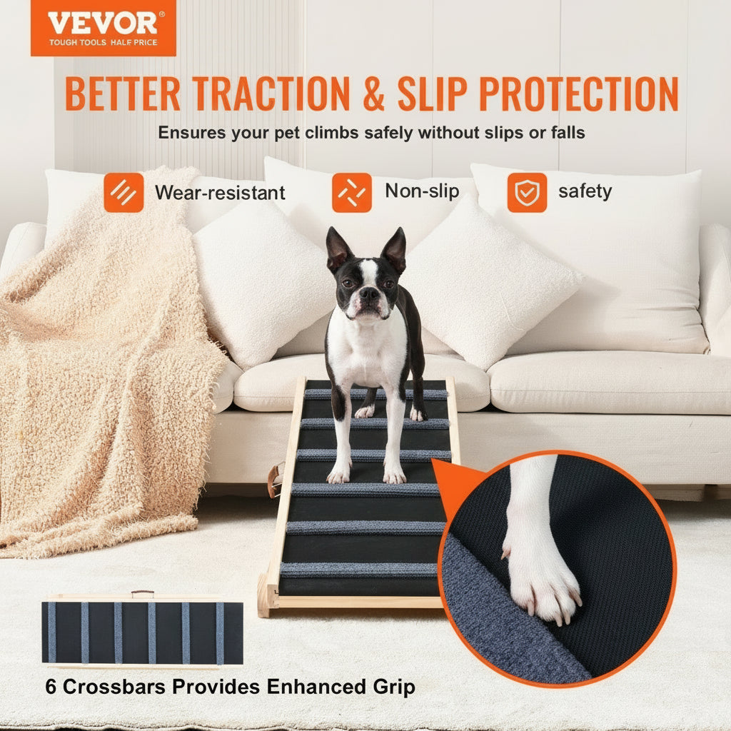 Adjustable Wooden Dog Ramp with 6 Crossbars .