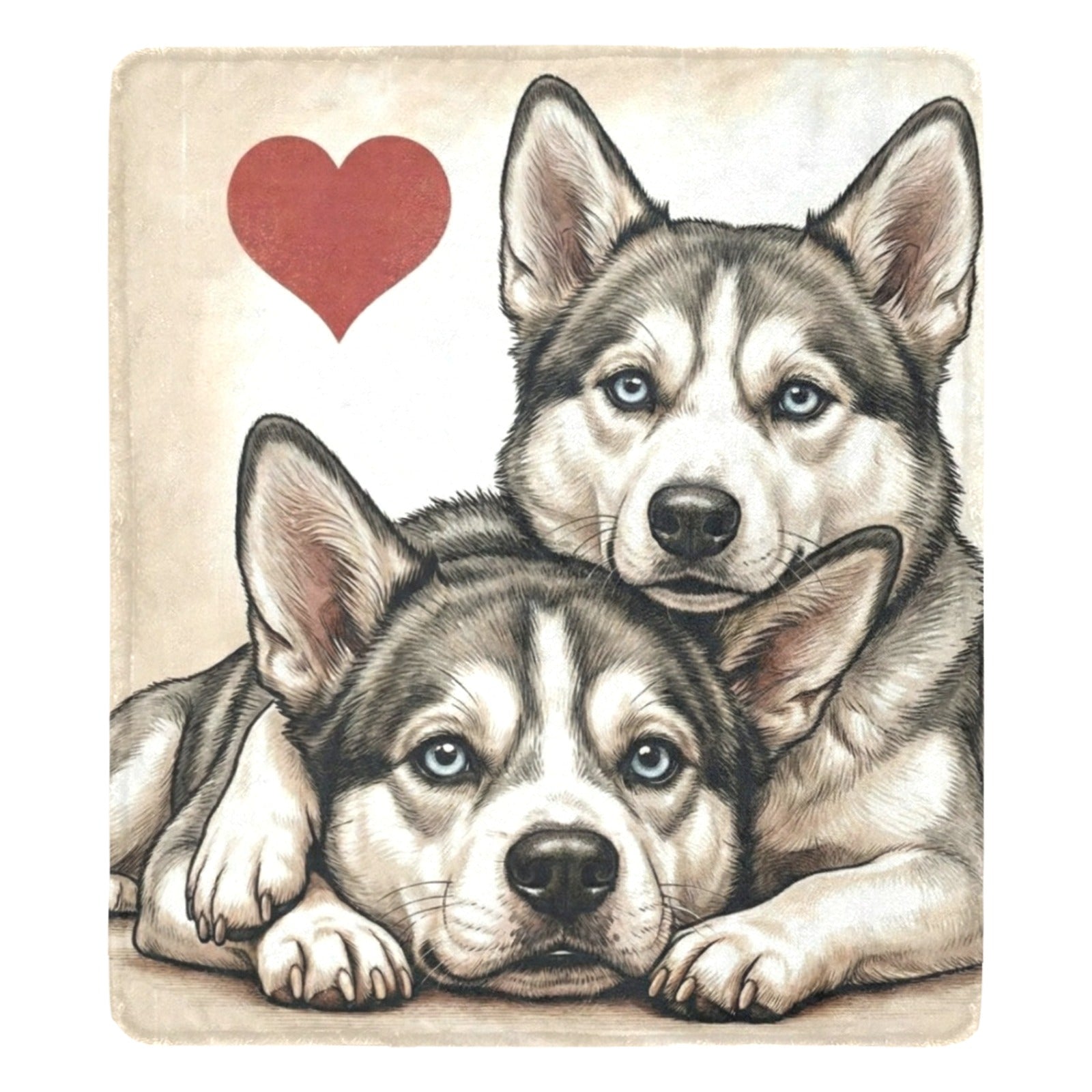 Two Siberian Huskys Love Portrait Ultra-Soft Micro Fleece Blanket .