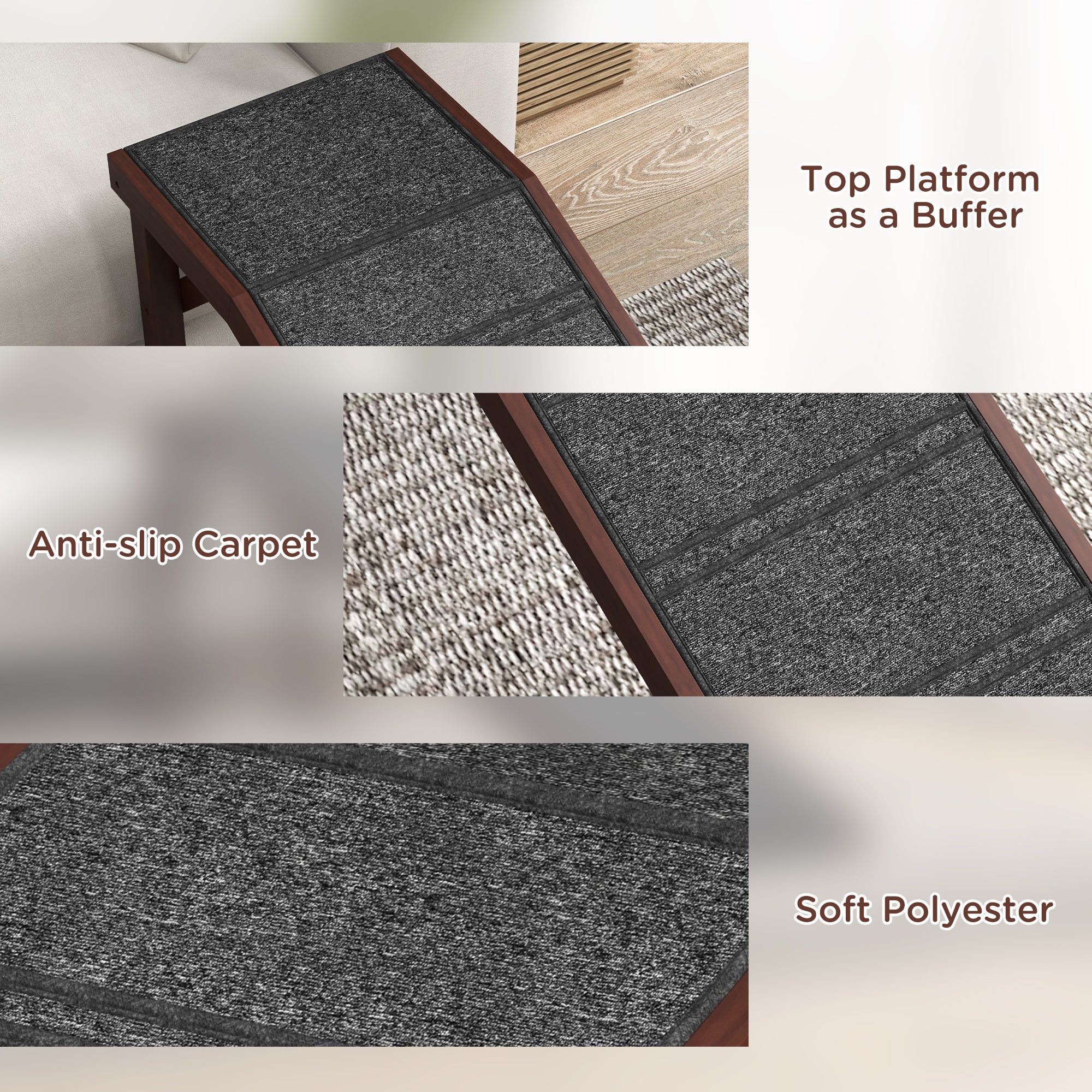 Pet Ramp For Dogs With Non-slip Carpet And Top Platform - Brown