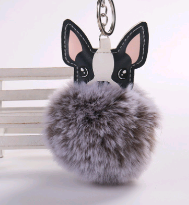 Boston Terrier Feather Puff Keyring