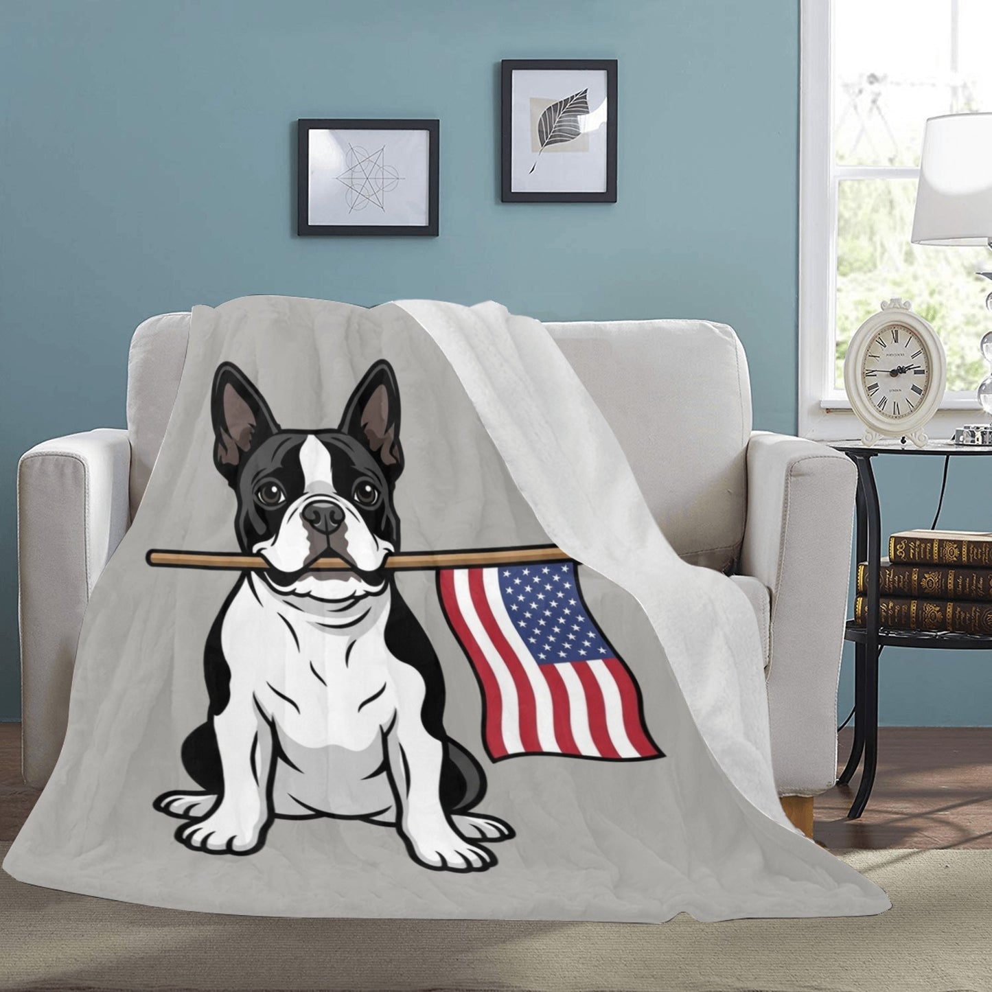 American Flag Boston Terrier Dog Ultra-Soft Micro Fleece Blanket .