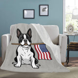 American Flag Boston Terrier Dog Ultra-Soft Micro Fleece Blanket .