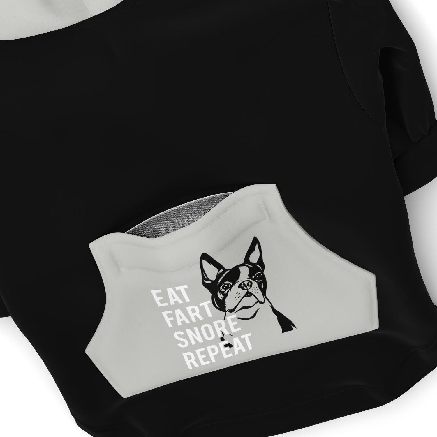 Dog Zip-Up Hoodie - Eat Fart Snore Repeat - Black And Gray