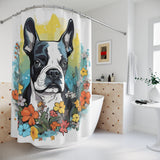 Boston Terrier Surrounded By Flowers Polyester Shower Curtain