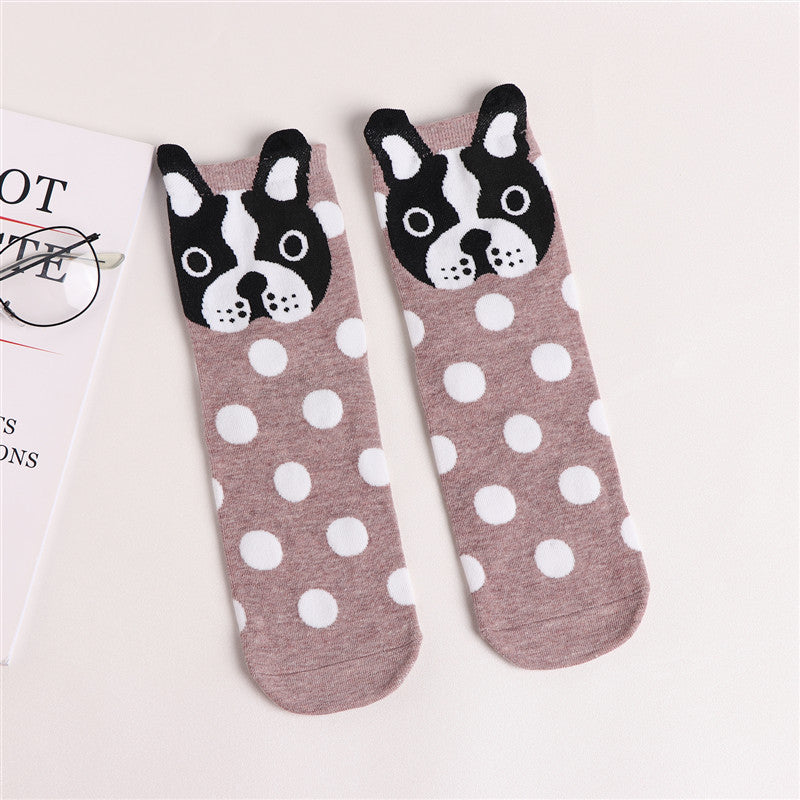 Boston Terrier Dog Socks With Polka Dot Printing Socks