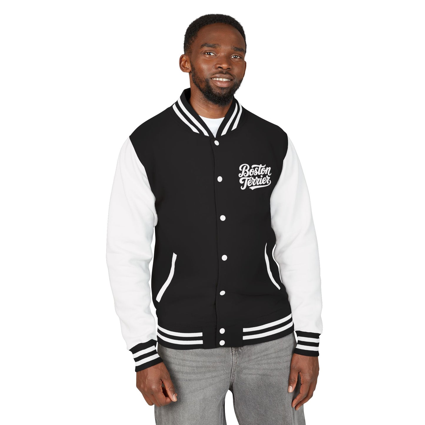 Boston Terrier Unisex Heavyweight Letterman Jacket - Stylish and Cozy