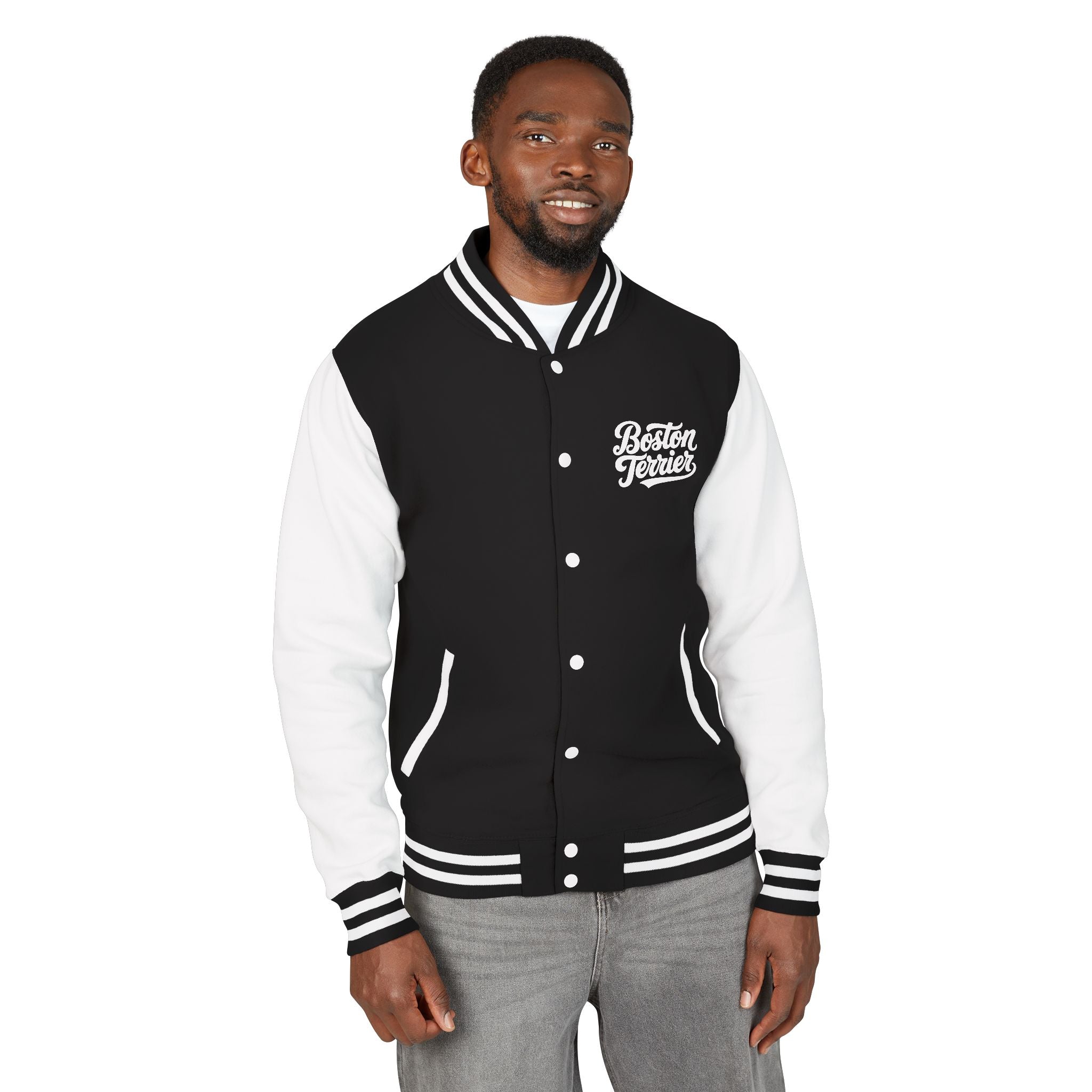 Boston Terrier Unisex Heavyweight Letterman Jacket - Stylish and Cozy