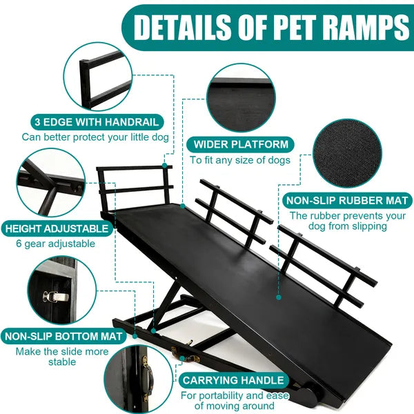 Dog Ramp For Couch Or Bed, Folding Wooden Pet Ramp With Anti-Slip Mat & Safety Side Rails .