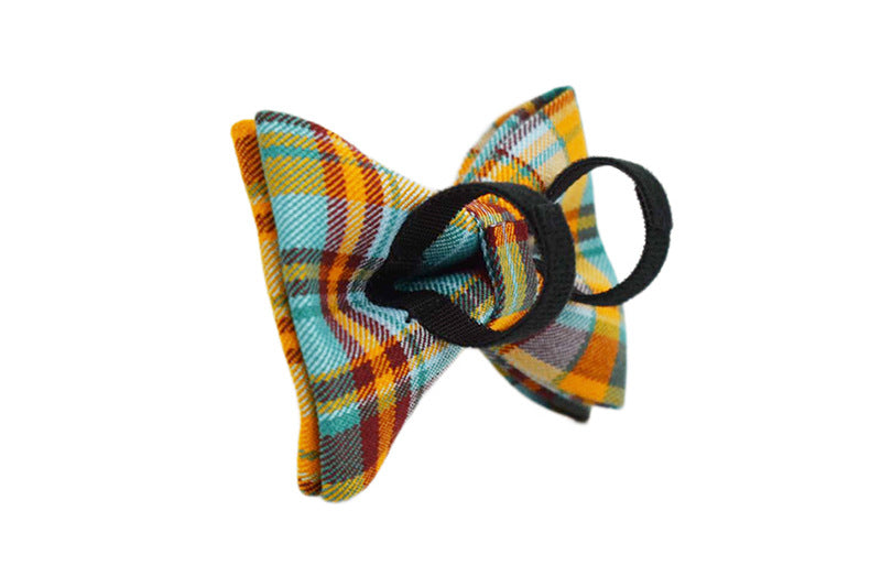 Yellow Blue Red Plaid Dog Collar With Bow Tie And Leash