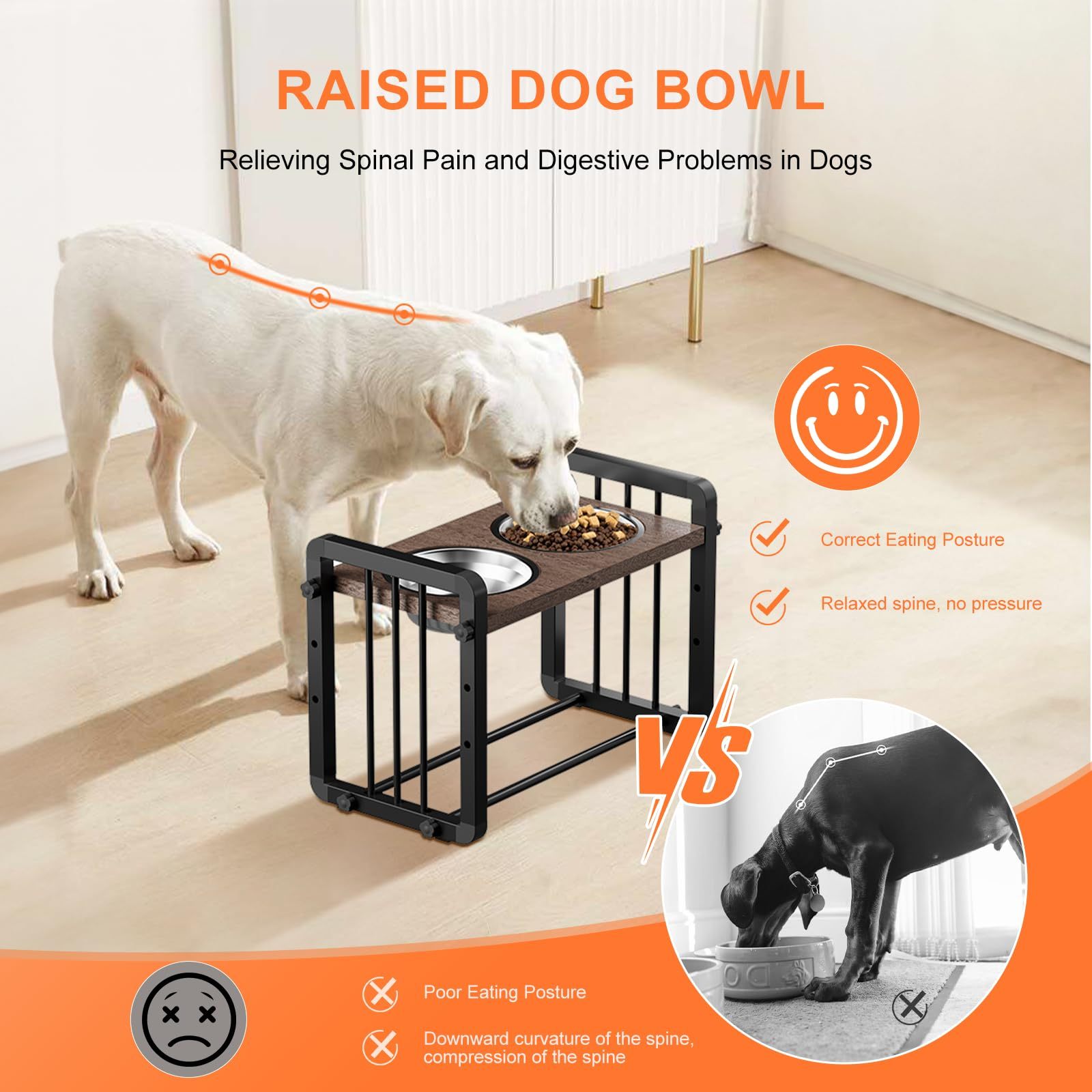 H-shaped Iron Frame Wood and Stainless Steel Lifted Dog Bowls