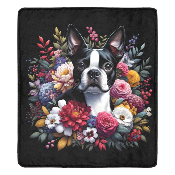 Floral Boston Terrier dog Ultra-Soft Micro Fleece Blanket