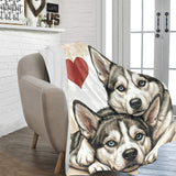 Two Siberian Huskys Love Portrait Ultra-Soft Micro Fleece Blanket .